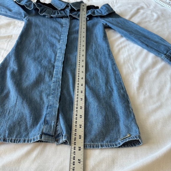 GUESS Girl's 8 Denim Cold Shoulder Button Front Jean Dress Collared Lace Blue - Picture 13 of 15